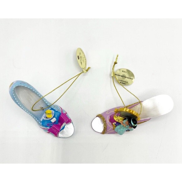 Disney Bradford Once Upon A Slipper Ornaments Set Cinderella & Jasmine Shoe - Picture 2 of 14